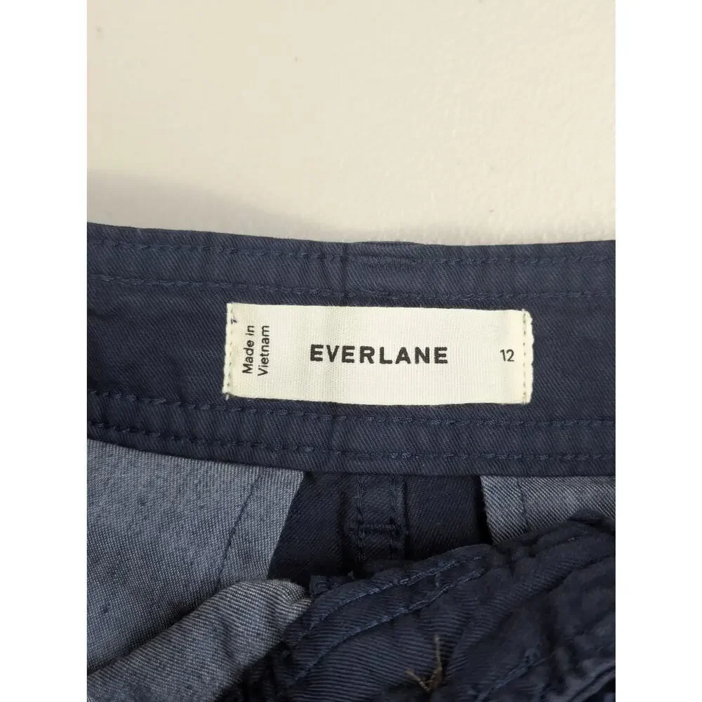 Everlane Barrel Leg Trousers Pants Blue Organic Cotton High Rise Capsule Size 12